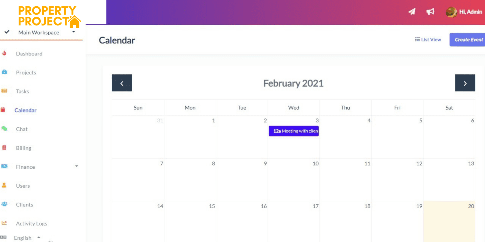 Property Project Website - Calendar